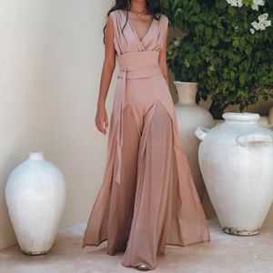 Dusty Pink Boho Jumpsuit • Stylish Peace Silk & Cotton Dungaree • Handmade